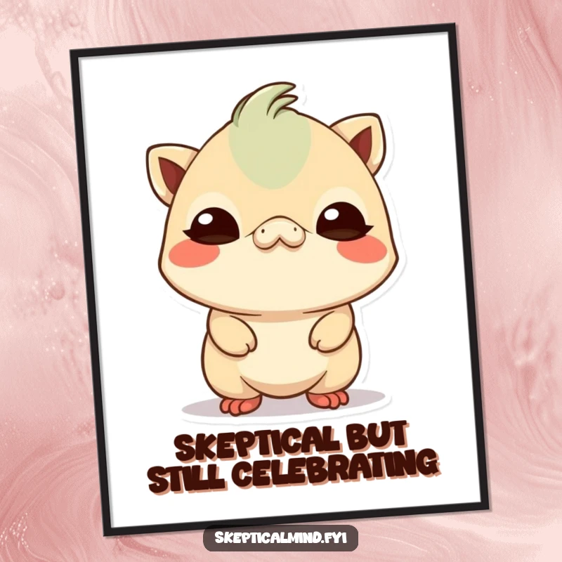 Funny Free Printable Wall Art: Small Kawaii creature tilting its head, with a comically skeptical expression, judging your decor.