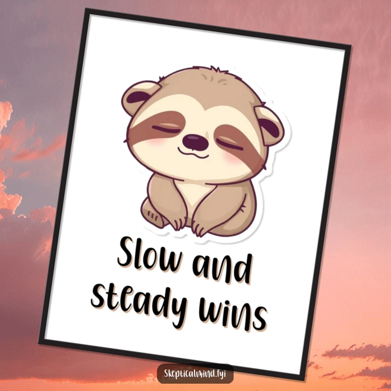 Funny Free Printable Wall Art: A sleepy sloth with one eye half-closed looks unimpressed, bringing quiet humor to any room.