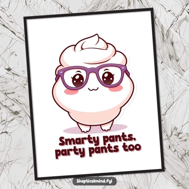 Funny Free Printable Wall Art: Delighted sour cream character wearing oversized glasses and a tiny, silly grin, looking intellectual.