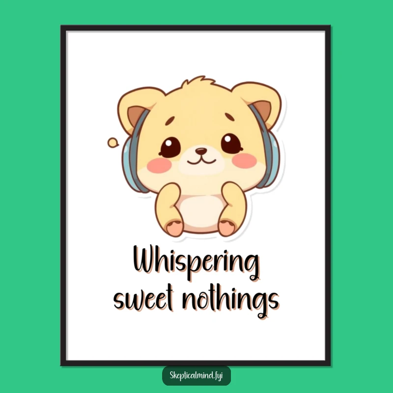 Funny Free Printable Wall Art: Whispering Kawaii Animal Earmuffs Hilarious Downloadable Home Decor