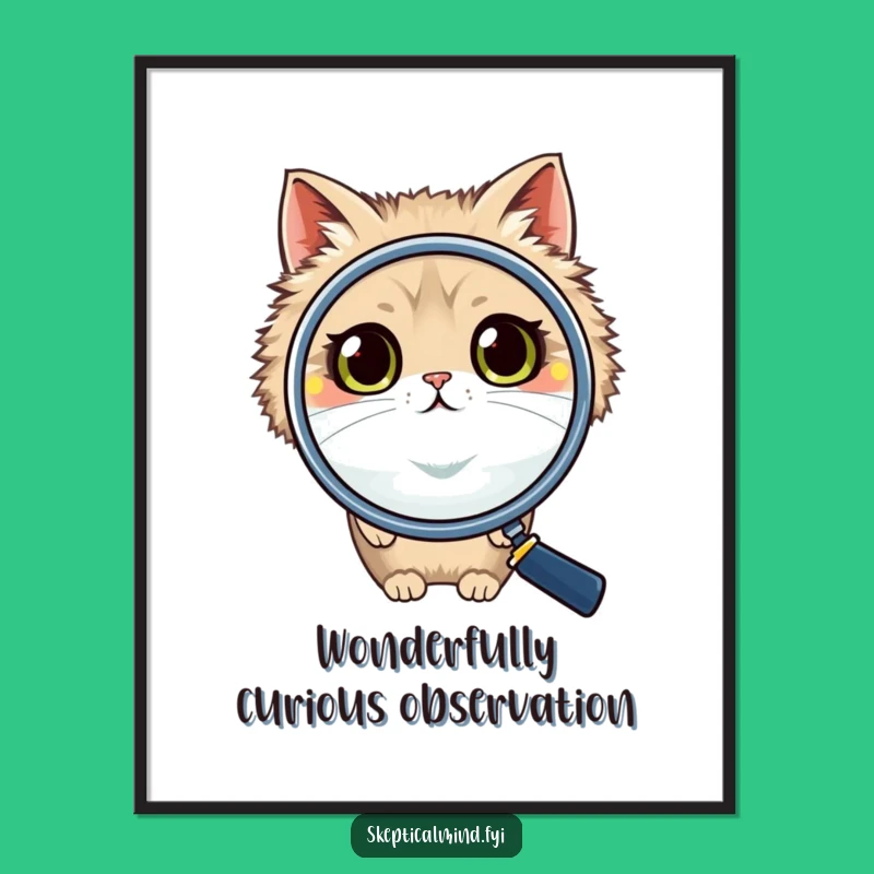 Funny Free Printable Wall Art: Cat with Magnifying Glass, Humorous DIY Downloadable Decor