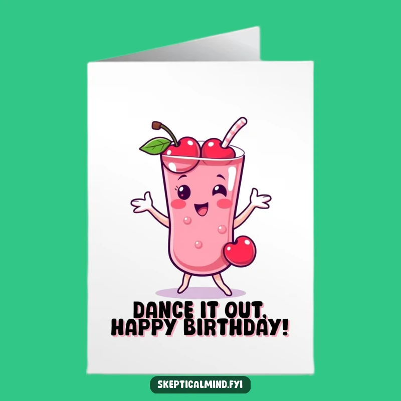 Free Printable Birthday Card: Cheerful Cherry Smoothie Dance, Fun Downloadable Gift