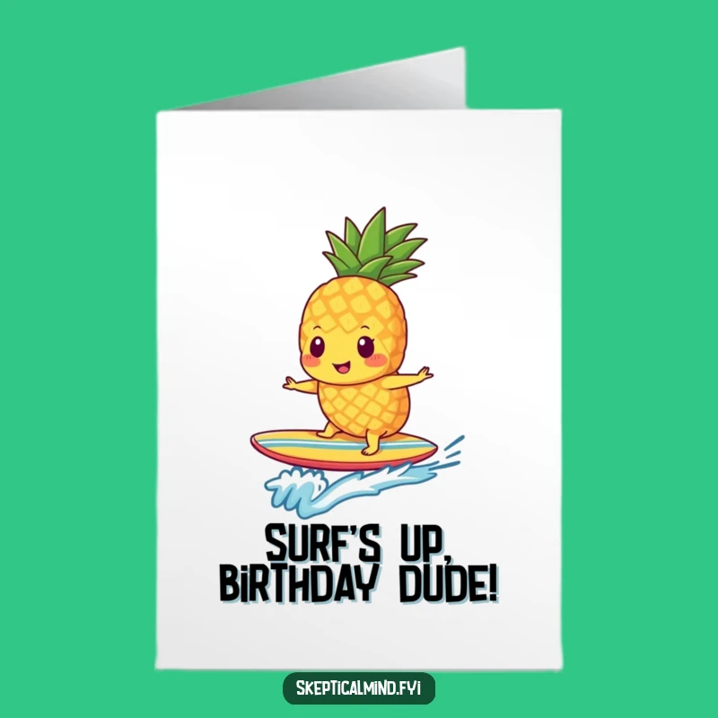 Free Printable Birthday Card: Funny Pineapple Surfer Dude - Hilarious Downloadable Gift