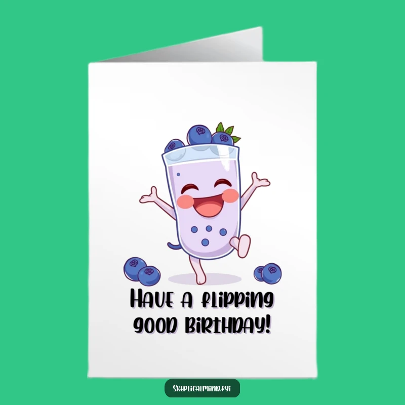 Free Printable Birthday Card: Laughing Blueberry Smoothie Cartwheel, Fun Downloadable Gift