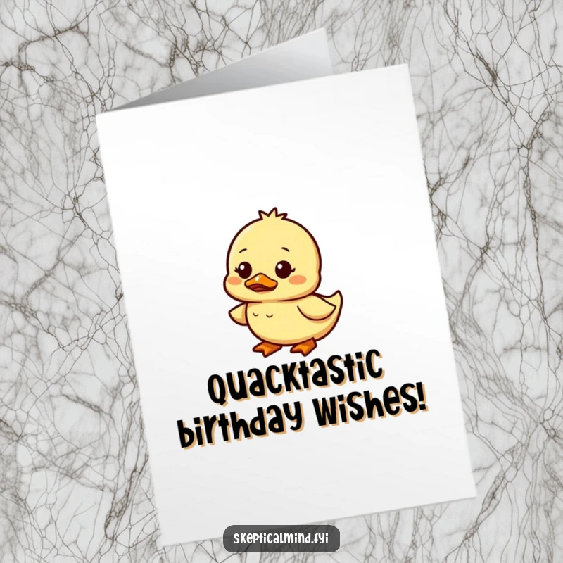 Funny Free Printable Birthday Card: Cute duckling waddling with a confused yet amused expression.