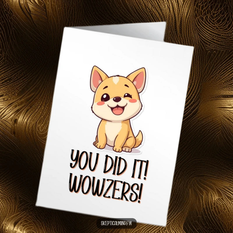 Funny Free Printable Congratulations Card: Dog with head tilted in confusion, perfect for celebrating wins.