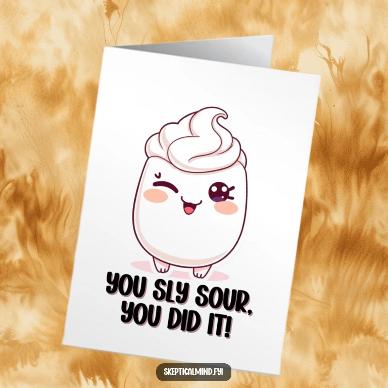 Funny Free Printable Congratulations Card: A sour cream character winks playfully, hinting at shared secrets or a job well done.