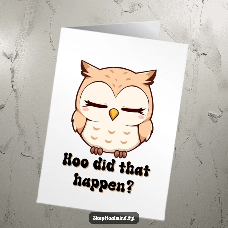 Funny Free Printable Congrats Card: A sleepy owl tilts its head, blinking with mild curiosity. A unique downloadable for any occasion.