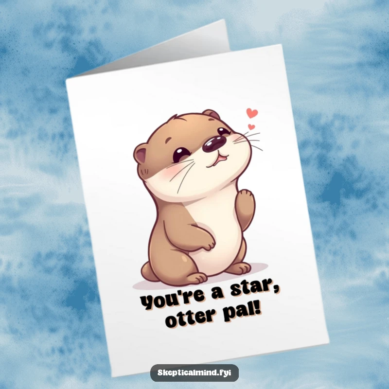 Funny Free Printable Congratulations Card: An otter with a tilted head listens intently, giggling as if hearing wonderful, whispered news.