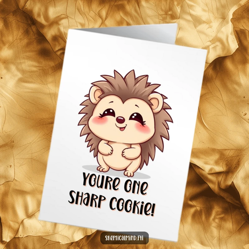 Funny Free Printable Congratulations Card: Hedgehog giggling with a playful glint, celebrating success.
