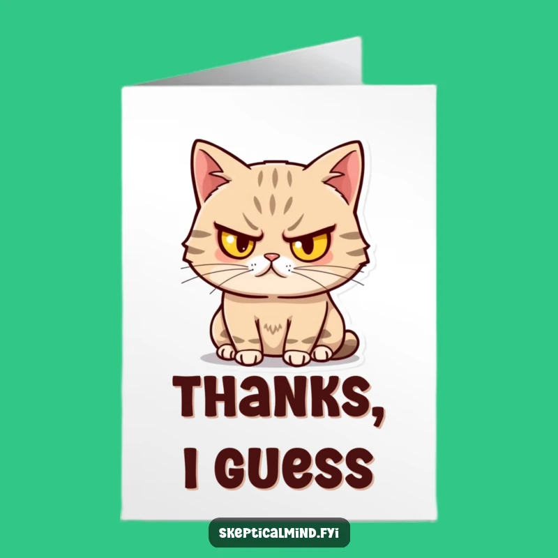 Free Printable Sassy Cat Thank You Card: Unimpressed Amused Design Downloadable Gift