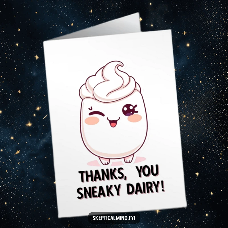 Funny Free Printable Thank You Card: A sour cream character sends a playful wink, adding a touch of cheeky charm to thanks.