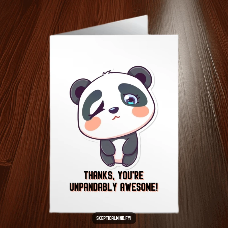 Funny Free Printable Thank You Card: A confused panda tilts its head, one eyebrow raised in a questioning manner.