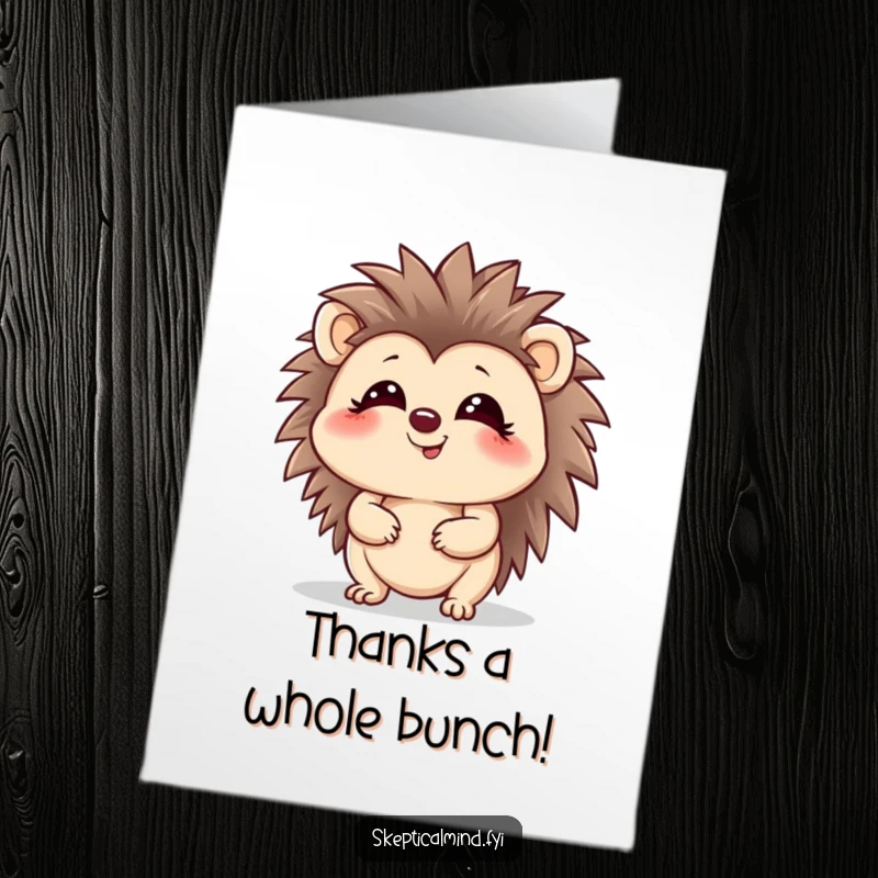 Funny Free Printable Thank You Card: Giggling hedgehog character with a playful expression, cute and thankful.
