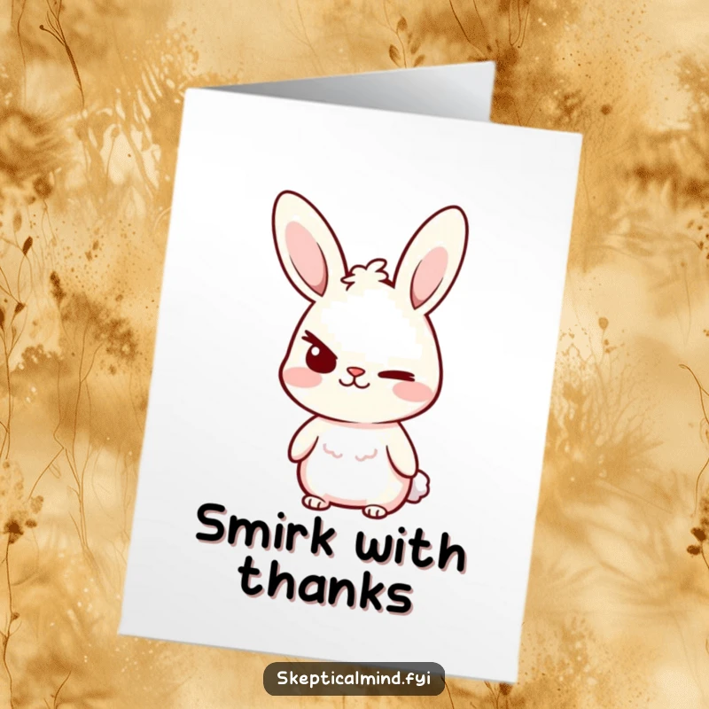 Funny Free Printable Thank You Card: A small bunny gives a knowing smirk, eyebrow raised. A witty, humorous downloadable.