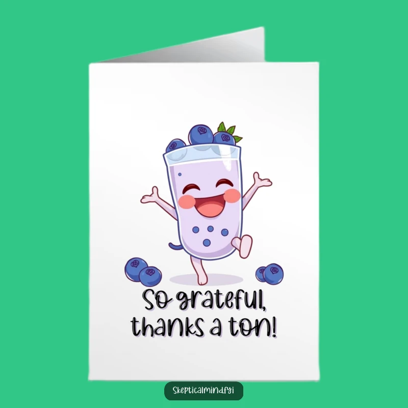Free Printable Thank You Card: Blueberry Smoothie Cartwheel, Grateful Energy, Downloadable Gift