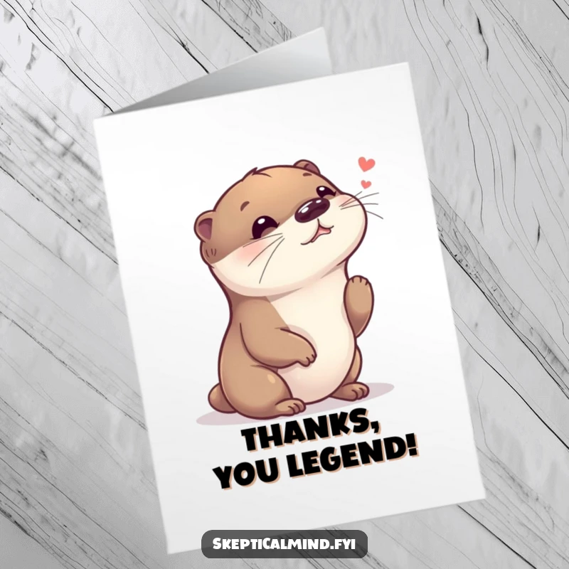 Funny Free Printable Thank You Card: A giggling otter with its head tilted seems to be receiving a sweet, whispered message of thanks.