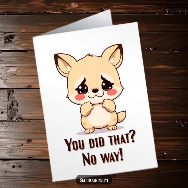 Funny Free Printable Thank You Card: Kawaii animal shrugging with an exaggerated look of disbelief, a humorous thank you note.