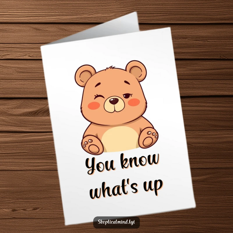 Funny Free Printable Thank You Card: A confident bear gives a knowing wink and a subtle nod, expressing thanks.