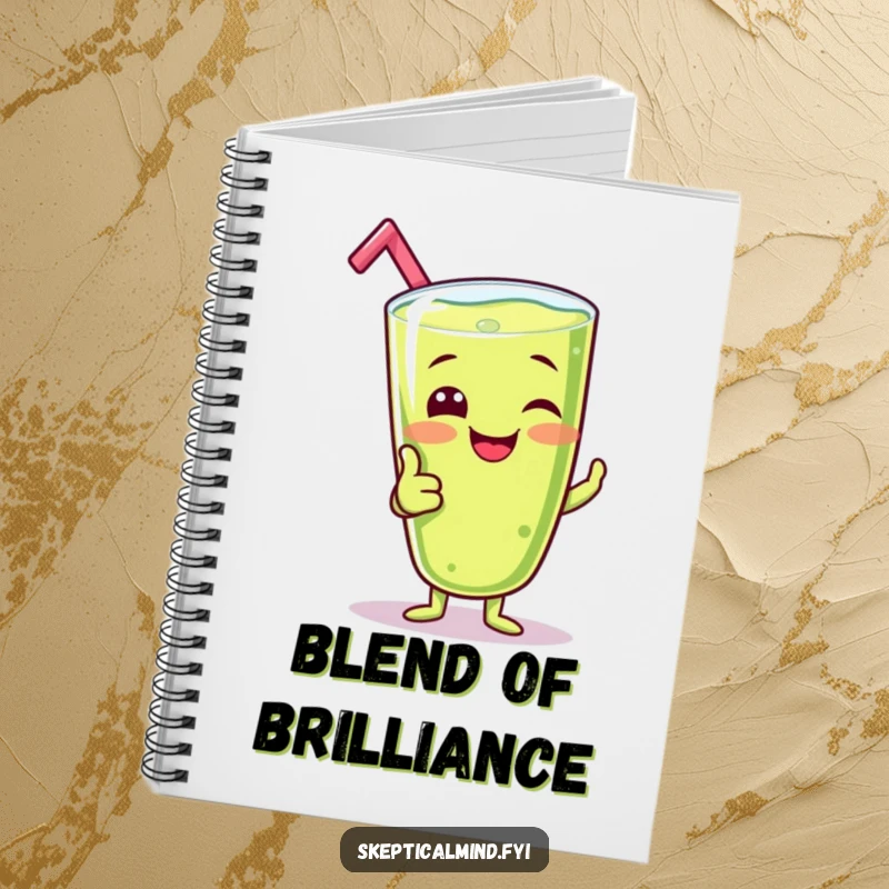 Funny notebook cover with a giggling kiwi smoothie character giving a silly thumbs-up, designed for cheerful note-taking and inspiration.