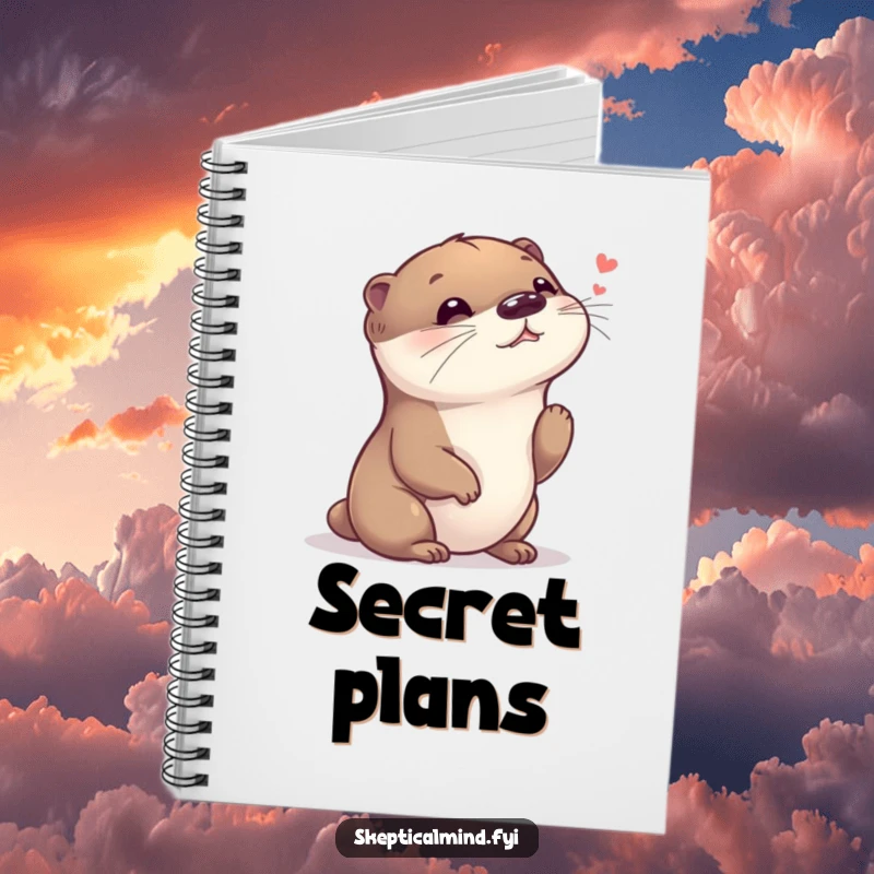 Funny notebook cover: A giggling otter tilting its head, listening intently to a faint whisper, ready to record secrets.