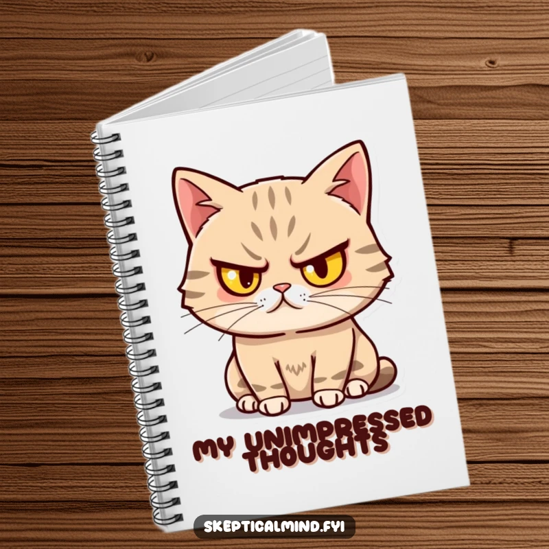 Funny Sassy Cat Notebook featuring a cat with one eyebrow raised, looking unimpressed yet amused, perfect for journaling sassy thoughts.