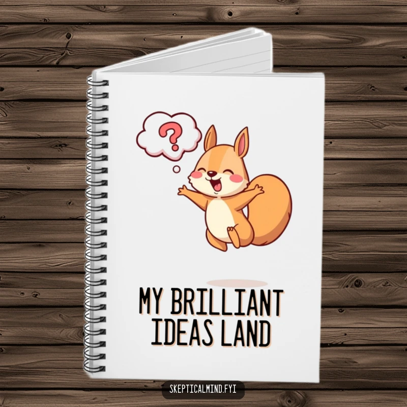 Funny squirrel notebook with a cheerful squirrel leaping with a question mark cloud above, ideal for notes.