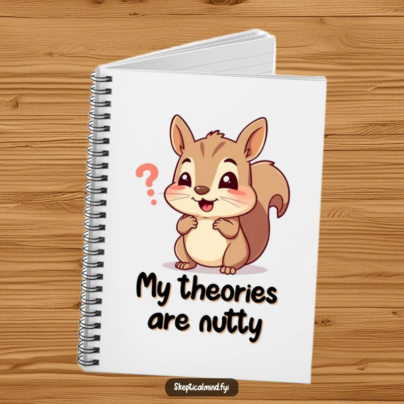 Funny notebook with a cheerful squirrel squinting at a tiny, confusing symbol, perfect for notes, sketches, and humorous inspiration.