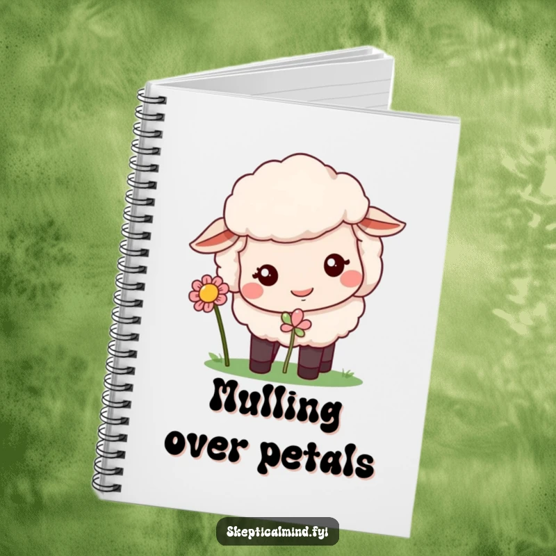 Funny notebook with a quizzical sheep sniffing a flower, ideal for jotting down notes.