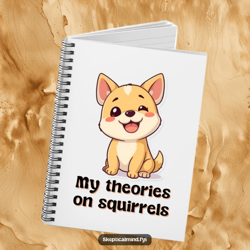 Funny dog notebook with a happy puppy tilting its head, looking curious, great for writing and dog enthusiasts.