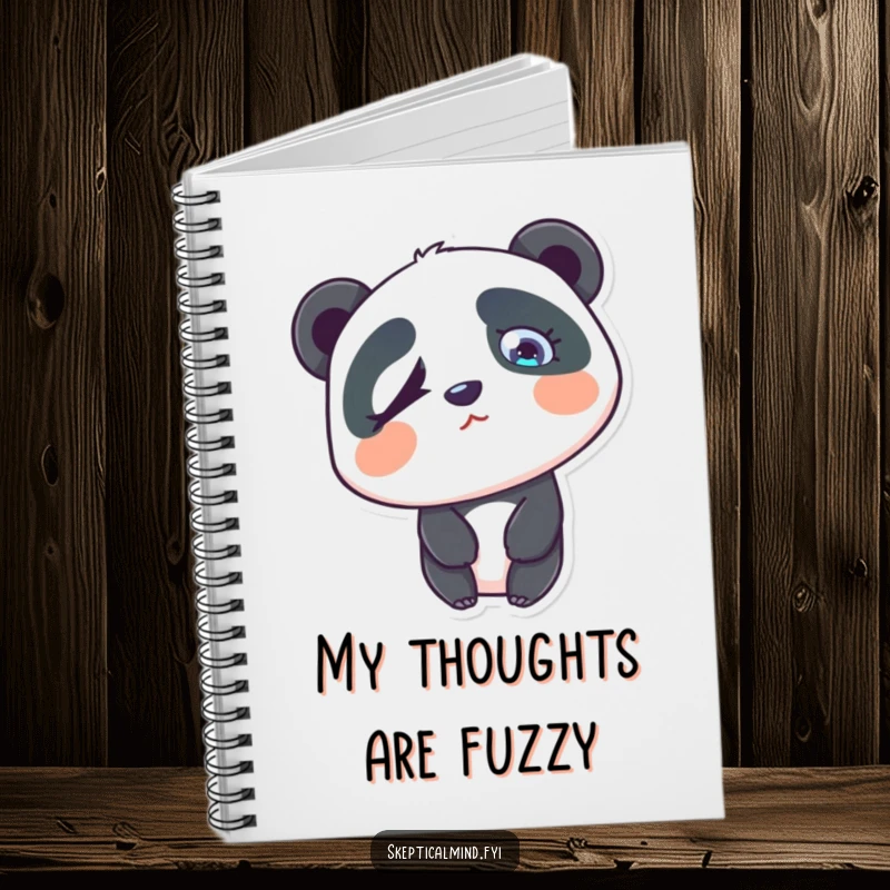 Funny confused panda notebook featuring a panda tilting its head with one eyebrow raised, ideal for notes.