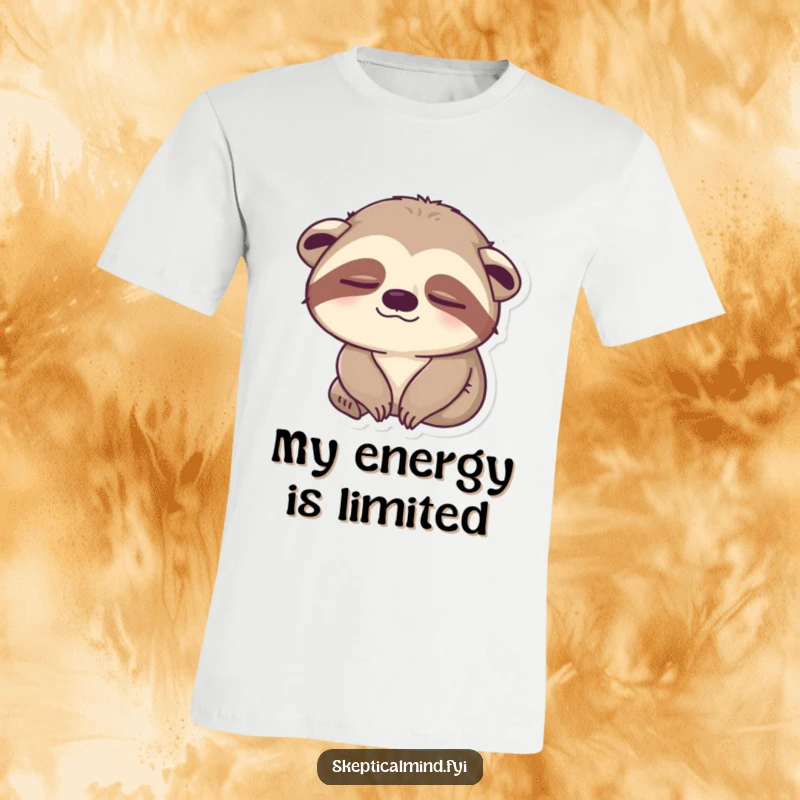 Funny sloth t-shirt featuring a sleepy sloth slowly blinking one eye, its unimpressed look radiating pure, unmotivated humor.