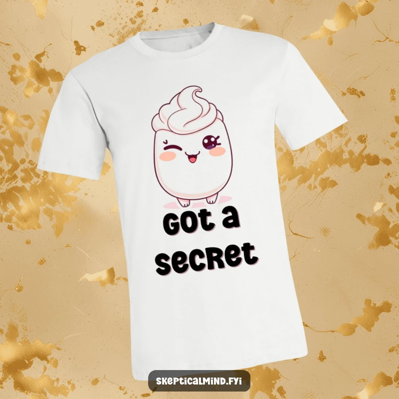 Funny t-shirt design of a sour cream character with one eye closed in a wink and a sly grin, exuding mischief and playfulness.
