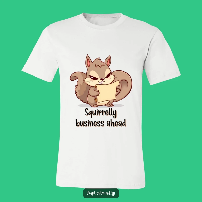 Funny Squirrel Scroll Tee: Mischievous Character Apparel for Giggles