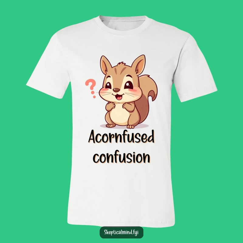 Funny Squirrel T-Shirt: Cheerful Nut-Hunter Confused by Symbol - Hilarious Tee!
