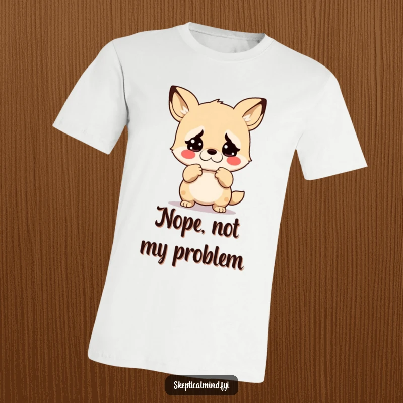 Funny t-shirt showcasing a kawaii animal shrugging with an exaggerated expression of disbelief, perfect for humorous, relatable reactions.