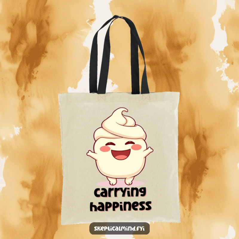 Funny tote bag with a joyful sour cream character displaying a huge, happy smile, perfect for carrying groceries or daily essentials.