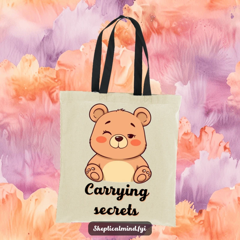 Funny tote bag depicting a confident bear giving a knowing wink and subtle nod, representing smooth confidence.