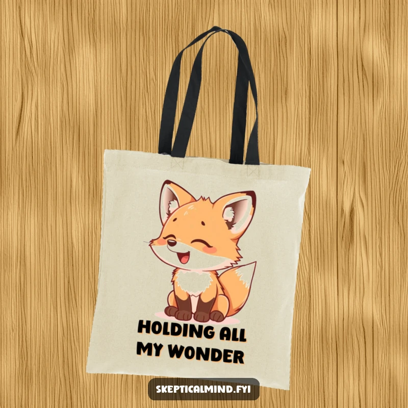 Funny Fox Cub Tote Bag: A giggling fox cub looks at something with bewildered delight, a charming and practical accessory.
