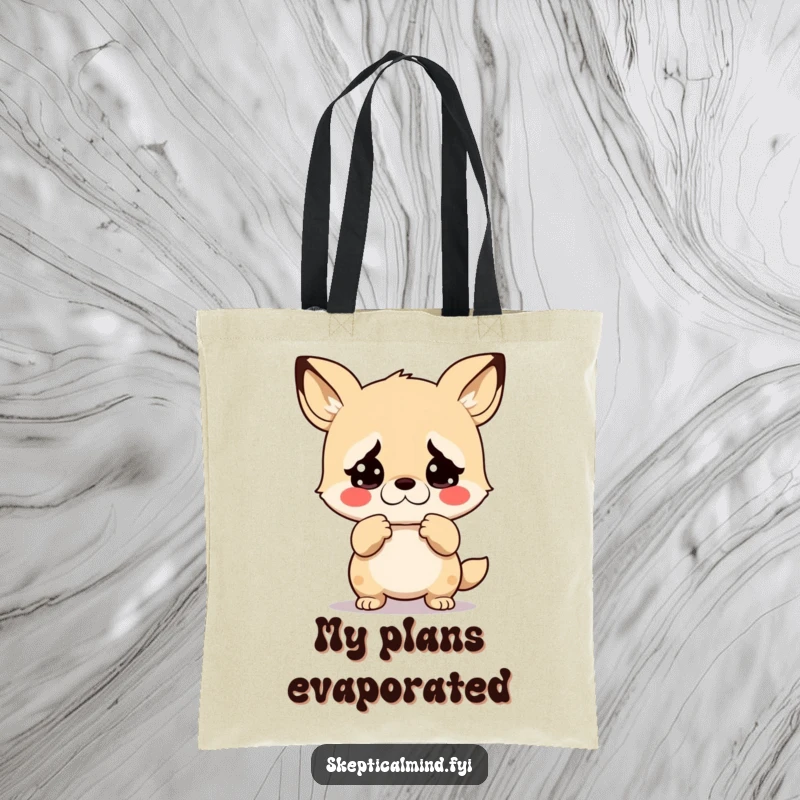 Funny tote bag featuring a kawaii animal shrugging with extreme disbelief, perfect for carrying items with a humorous, expressive style.