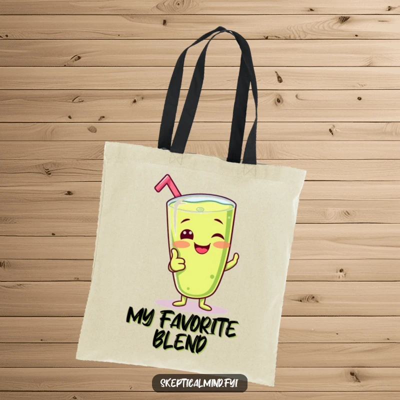Funny tote bag with a giggling kiwi smoothie character giving a big, silly thumbs-up, perfect for carrying daily essentials with flair.