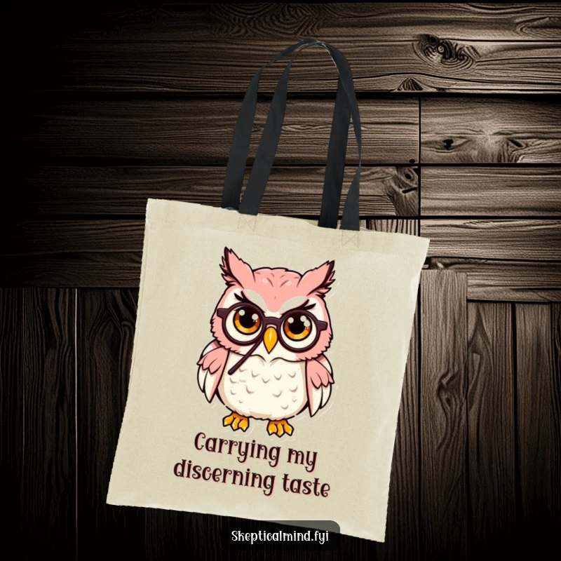 Funny Owl Tote Bag: A cute owl wearing a monocle raises an eyebrow, a stylish and humorous accessory for discerning individuals.