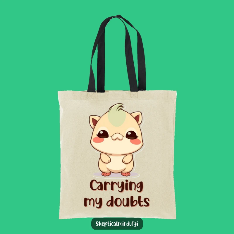 Funny Skeptical Kawaii Creature Tote Bag: Carry Your Doubts in Style