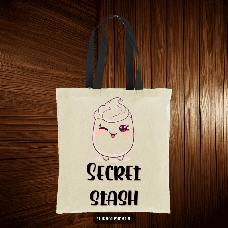 Funny tote bag featuring a sour cream character slyly winking, with a mischievous glint in its eye, perfect for casual, fun outings.